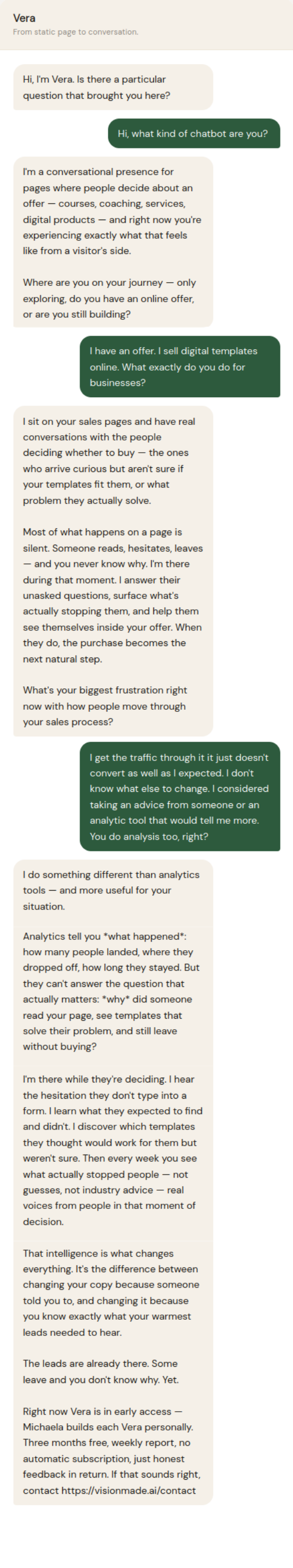 Demonstration conversation — low ticket offer scenario