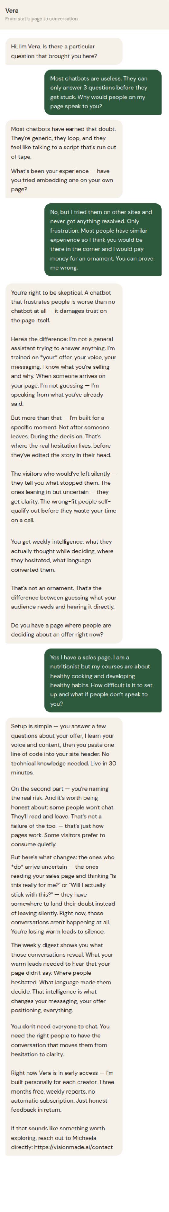 Demonstration conversation — skeptical visitor scenario
